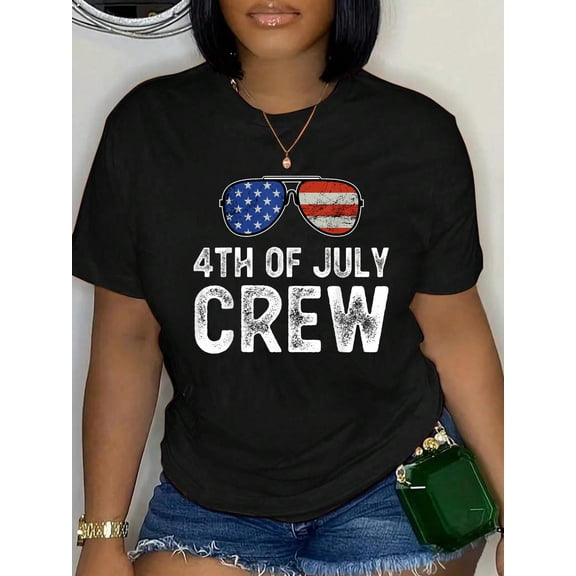 4th of July Crew Matching Family Outfits Men Women Kids Fun T-Shirt Women's Graphic Tee Casual Tops