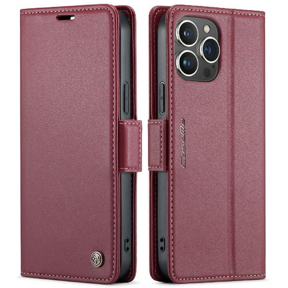 Funda tipo cartera iPhone 15 Pro Max con cierre magnético, RFID, tarjetero, soporte, carga inalámbrica