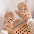 thumbnail image 1 of Guantes de felpa suave con bordado de oso para mujer, guantes sin dedos gruesos cálidos de invierno para niñas, guantes para estudiantes, calentadores para exteriores, regalos, talla única Gao Jinjia LED, 1 of 2