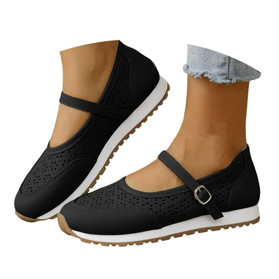 Mepaouo Women Mary Jane Walking Shoes Comfortable Hollow out Knit Work Flats Slip on Dress Shoes