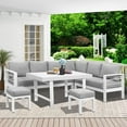 thumbnail image 6 of Superjoe Aluminum Outdoor Patio Furniture Set, Metal Outside Conversation Sets with Dining Table&2 Ottomans, Sectional Sofa Couch Seating Set with Cushion for Backyard, White, 6 of 7