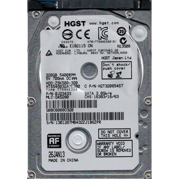 HGST HTS545032A7E380 P/N: 0J23433 MLC: DA5280 320GB
