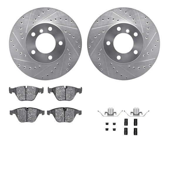 Dynamic Friction Company Front Brake Rotors-Drilled and Slotted-Silver with 5000 Advanced Brake Pads includes Hardware 7512-31089