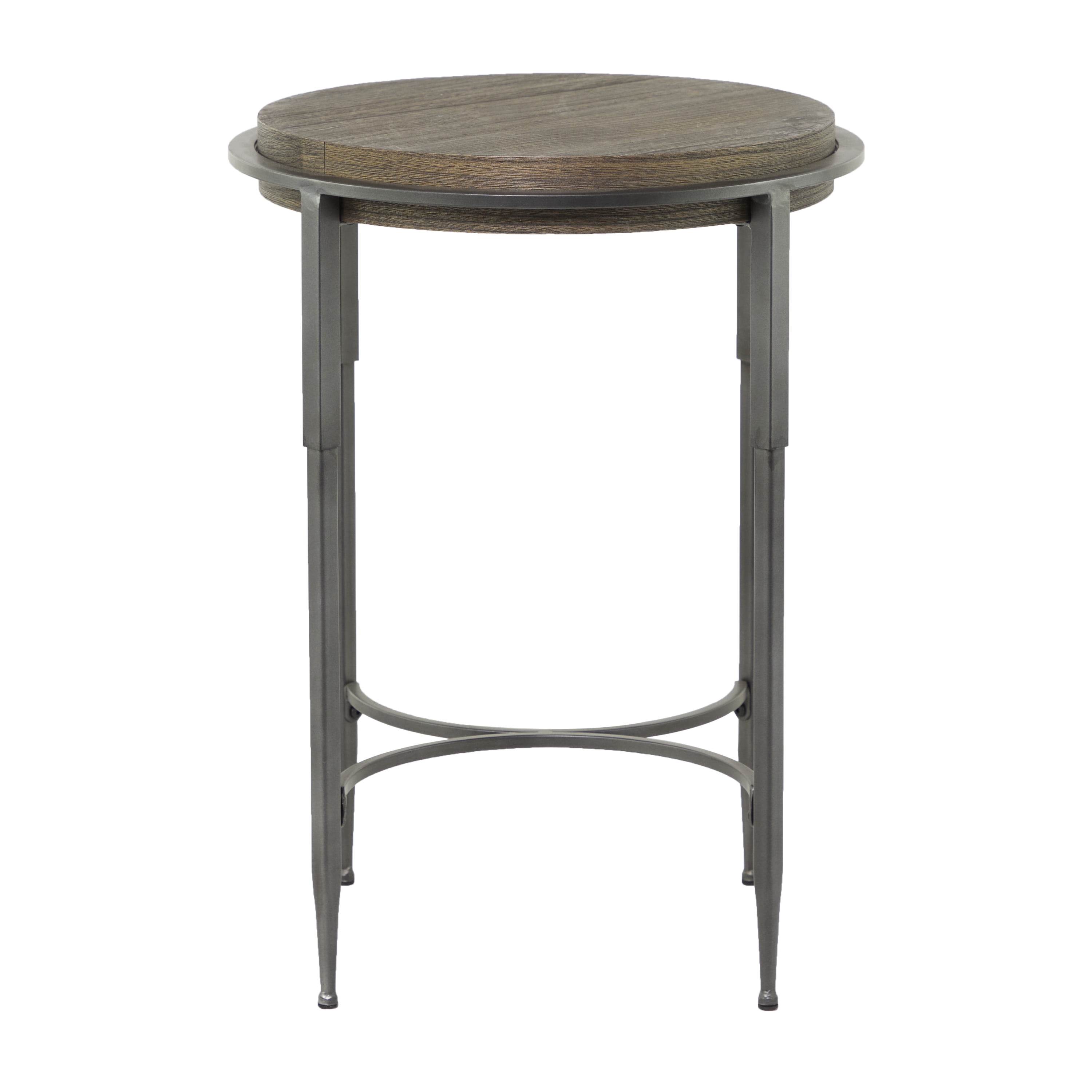 DecMode 18" x 25" Gray Metal Accent Table with Brown Wood Top, 1-Piece