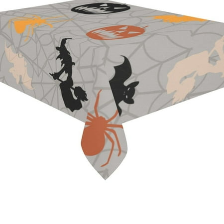 

MYPOP Halloween Spiderweb Lace Pumpkin Cotton Linen Tablecloth Set 60x84 Inches - Haunted House Skull Spider Desk Table Cloth Cover for Wedding Holiday Party Decoration
