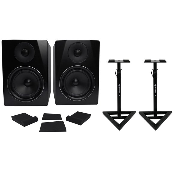 Rockville APM6B Bundle: 6.5" 350-Watt Powered USB Studio Monitors, RVSM1 Near-Field Studio Monitor Stands, RRS190S Foam Studio Monitor Isolation Pads, 4-items