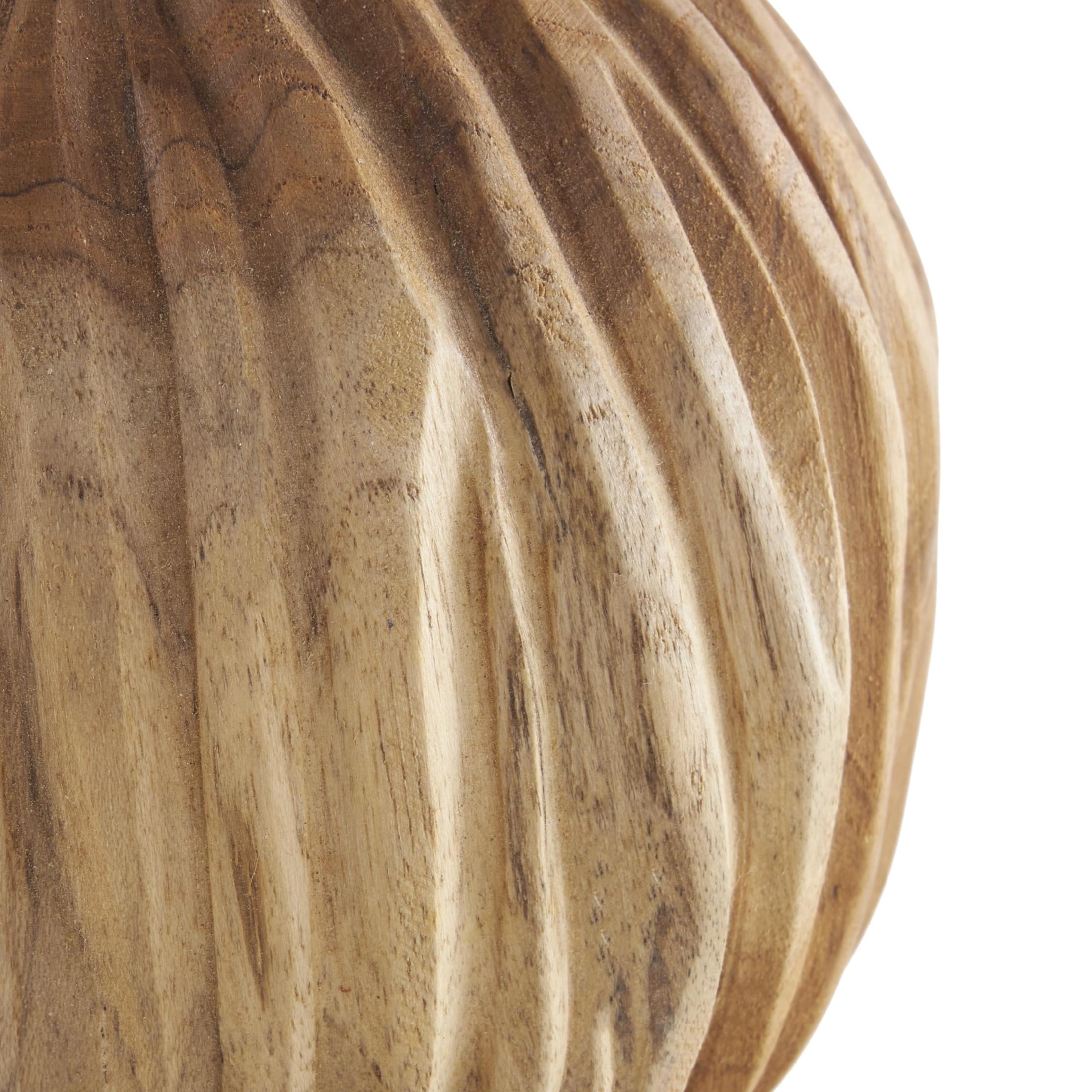 DecMode Brown 6" Handmade Carved Textured Teak Wood Orbs & Vase Filler with Wavy Ridges (3 Count)