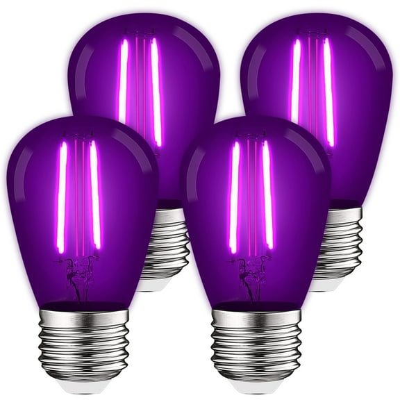 Luxrite S14 Edison LED Purple Light Bulbs 0.5W Colored LED Bulbs for Outdoor String Lights UL Listed E26 Base 4 Pack