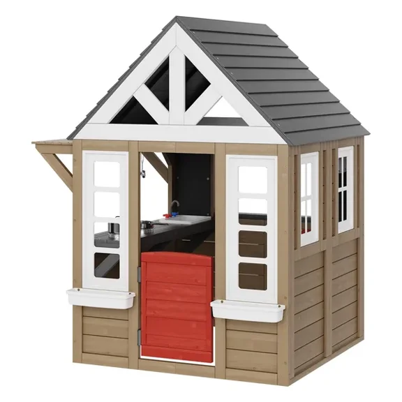 Outdoor Wooden Playhouse with Door Window and Sink Garden Games Cottage