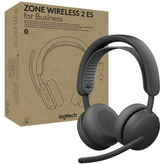 Logitech Zone Wireless 2 ES for Business, Noise-Canceling Wireless Headset with Adaptive Hybrid ANC, Zoom & Google Certified, USB-C & USB-A,Graphite