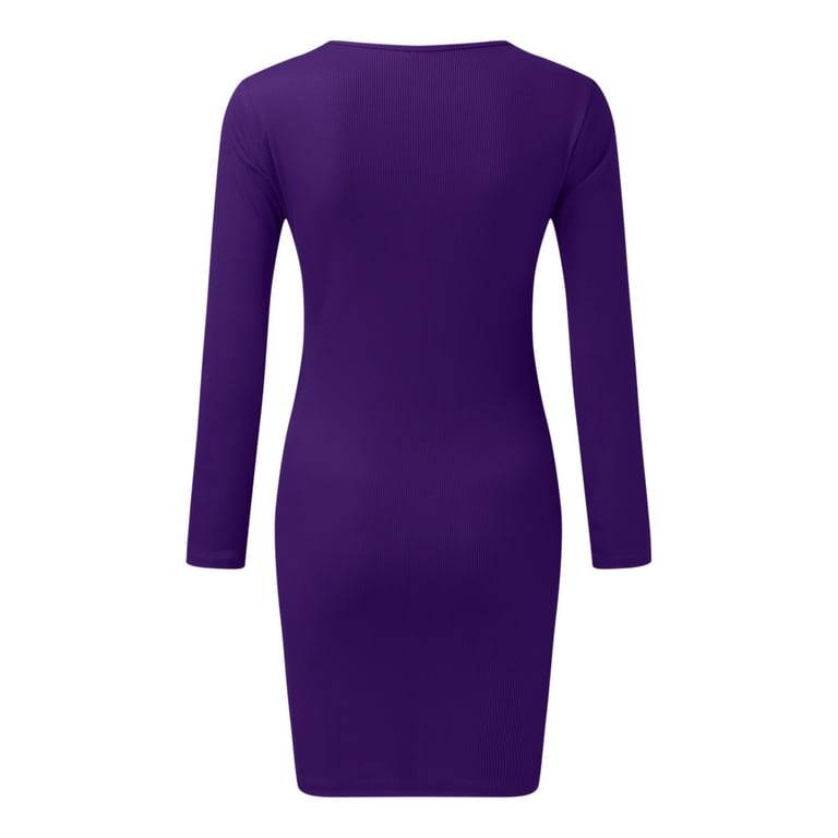 knee length dresses for ladies Women's Bell Sleeve Short Dress- Aubergine Purple