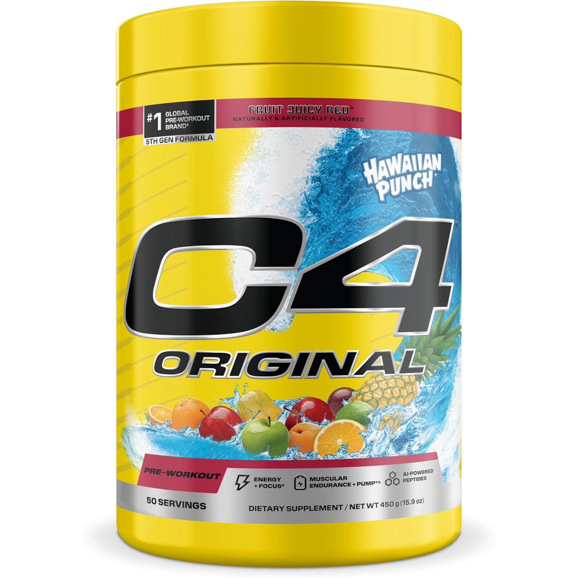 C4 Original Pre Workout Powder, 200mg Caffeine Energy Formula with Beta Alanine & Creatine for Endurance, Focus & Performance, Zero Sugar Preworkout for Men & Women – Hawaiian Punch, 50 Servings