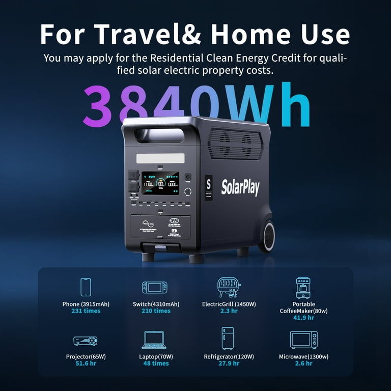 Solarplay 3600W (Peak 6600W) Portable Power Station 3840Wh LiFePO4