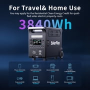 Solarplay 3600W (Peak 6600W) Portable Power Station 3840Wh LiFePO4 Battery UPS Solar Generator with 15 Outputs for Outdoor Home Backup Emergency