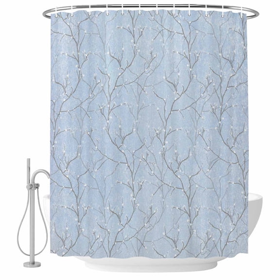 Blue Branches Shower Curtain, Waterproof Shower Curtains for Bathroom, Vintage Art Farmhouse Washable Fabric Bathtub Curtain Set Bath Decor with 12 Hooks 48"x72"