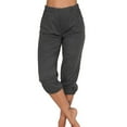 thumbnail image 2 of Summer Pants for Women Solid Color Stretchy Capri Leggings Low Waist Pocketed Athletic Pants Womens Dress Tall Bend over Tall Formal Soccer Comfy Baggy Women Casual Comfy for Grey M, 2 of 7