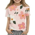 thumbnail image 7 of SGFCWSX Girls Short Sleeve T-Shirt, Kids Crew Neck Casual Daily Summer Tops Printed Tees Pink Size 13-14 Years, 7 of 7