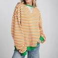 thumbnail image 6 of Womens Striped Sweatshirts Oversize Fit Drop Shoulder Long Sleeve Crewneck Pullover Fall Winter Spring Tops (XL, Yellow), 6 of 6