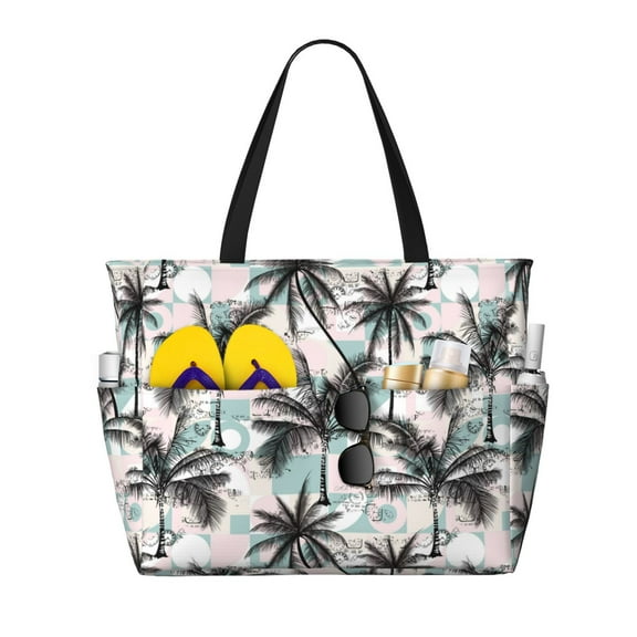 Kdxio Hawaii Palms for Beach Bag for Women Large Beach Tote Bag Waterproof Sandproof Swim Bag with Zipper Pockets Beach Vacation Travel