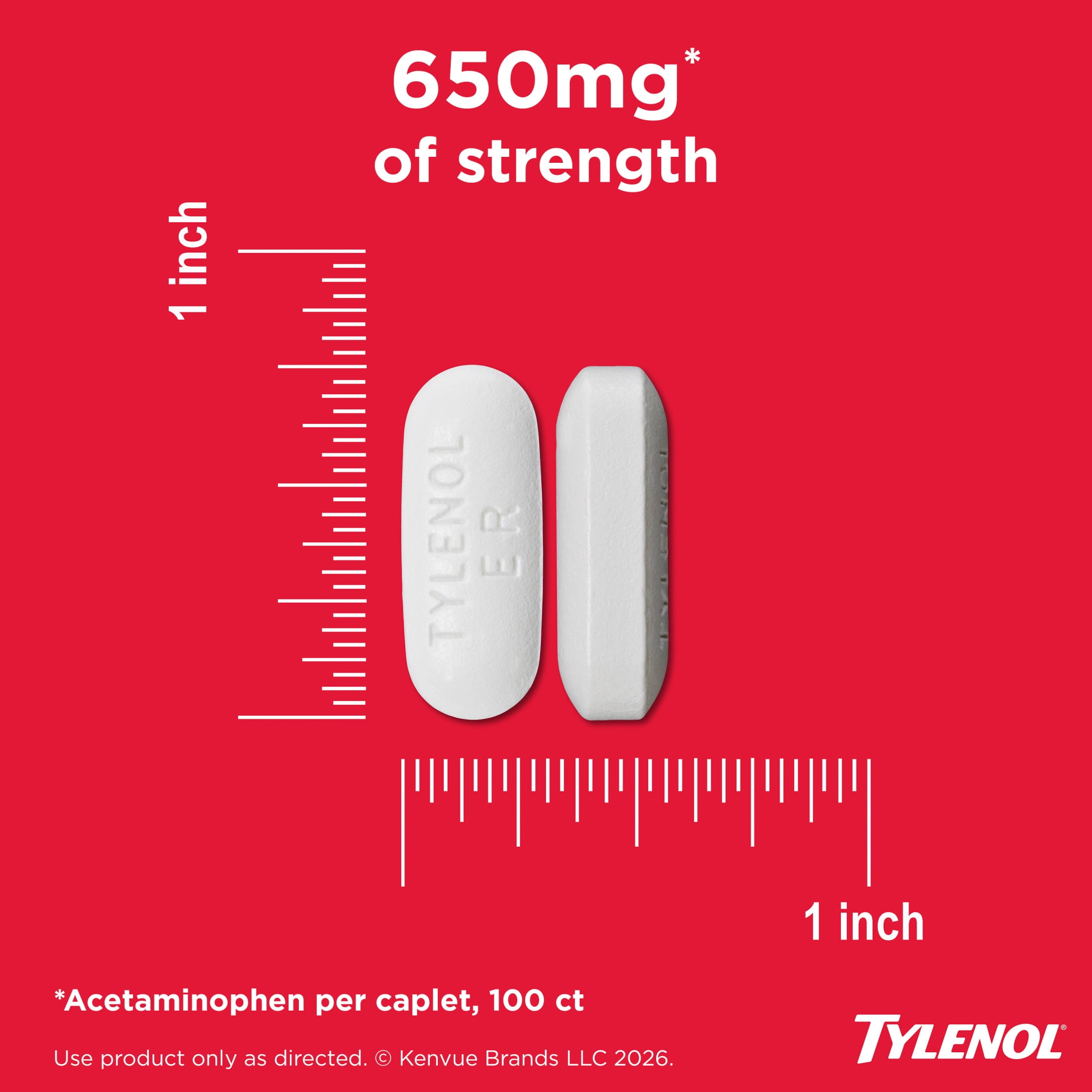 Tylenol 8 Hour Arthritis Fast, Strong Pain Relief, Acetaminophen 650 mg Extended Release, 100 Count