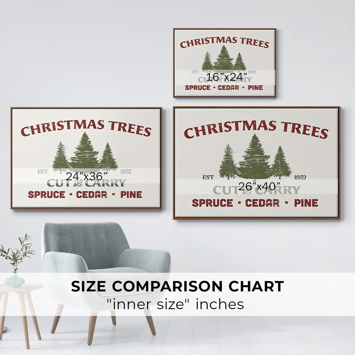 Christmas Farm Sign I - Framed Gallery Wrapped Holiday Canvas - 25 x 37 - Rosewood Frame