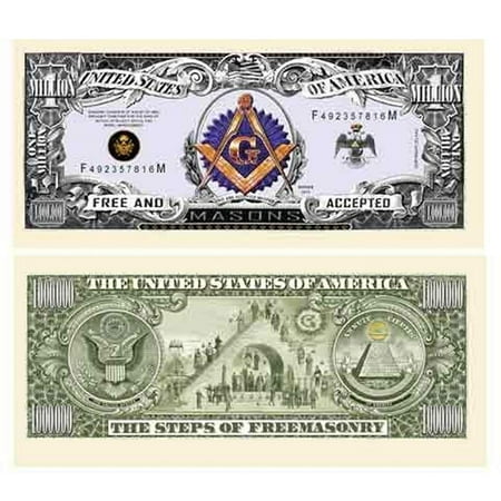 5 Freemason Masonic Million Dollar Bills with Bonus “Thanks a Million” Gift Card