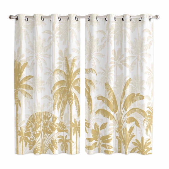 Curtains 84 Inches Long 2 Panels, Palm Trees Grommets Window Treatment Curtain, Yellow Tropical Plants Summer Forest Scenery Thermal Curtains Drapes for Living Room/Bathroom