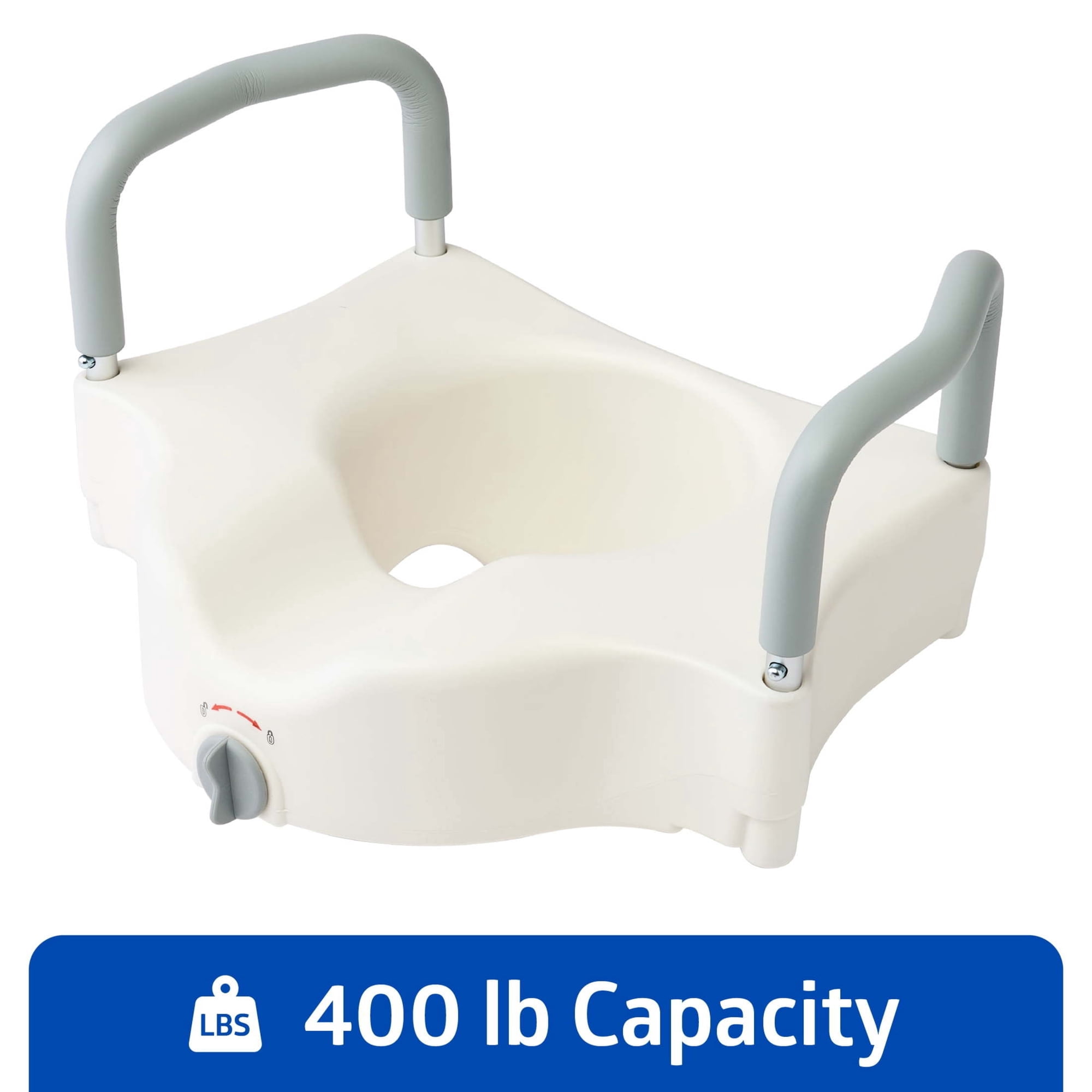 Medline 5 in Standard Raised Toilet Seat, with Lock and Padded Arms, White