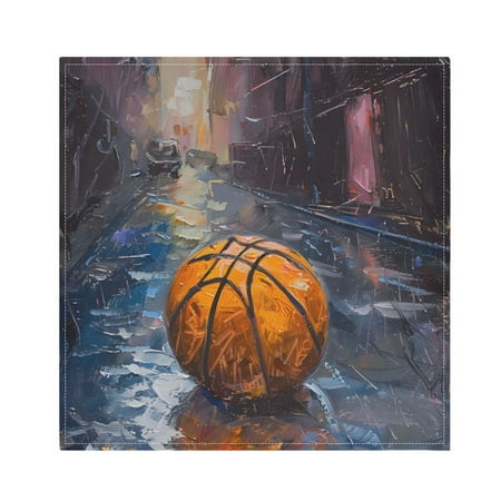 

JSTEL Basketball Painting Art Cloth Napkins Set of 1 20x20 Inch Washable and Reusable Napkin for Decoupage Dinner Party Everyday Use