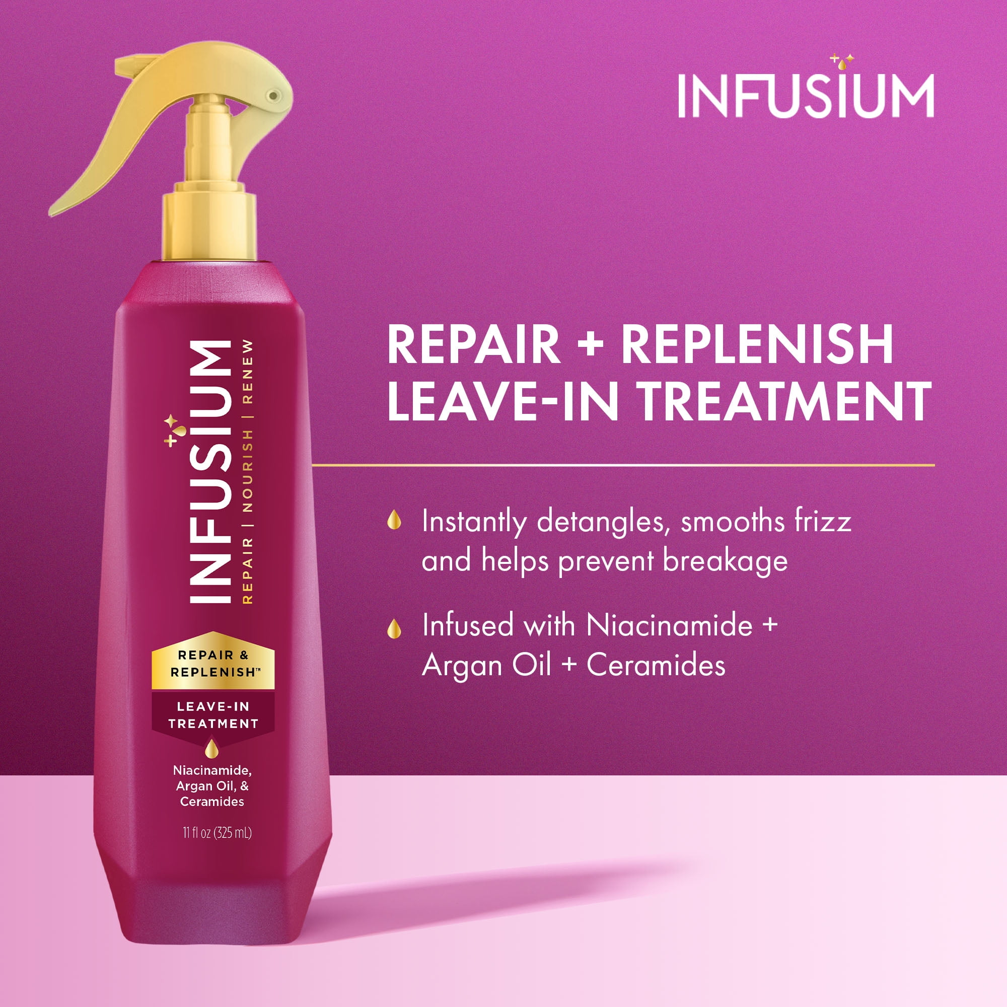 (2 pack) Infusium Repair & Replenish Leave-in Treatment Spray for All Hair Types, with Niacinamide, Argan Oil & Ceramides, 13 fl oz