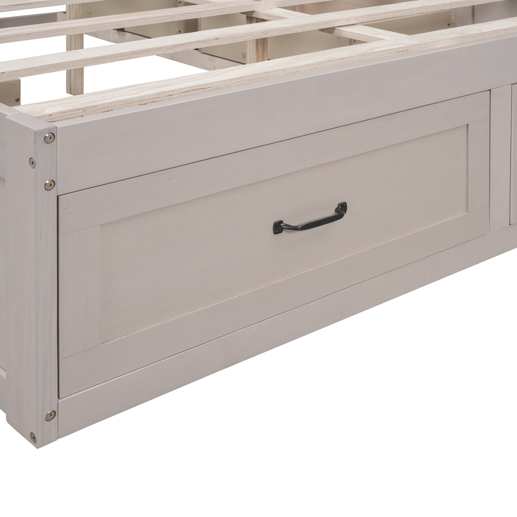 Euroco Wood Queen Size Platform Bed with 6 Drawers for Kids Teens Adults, Antique White