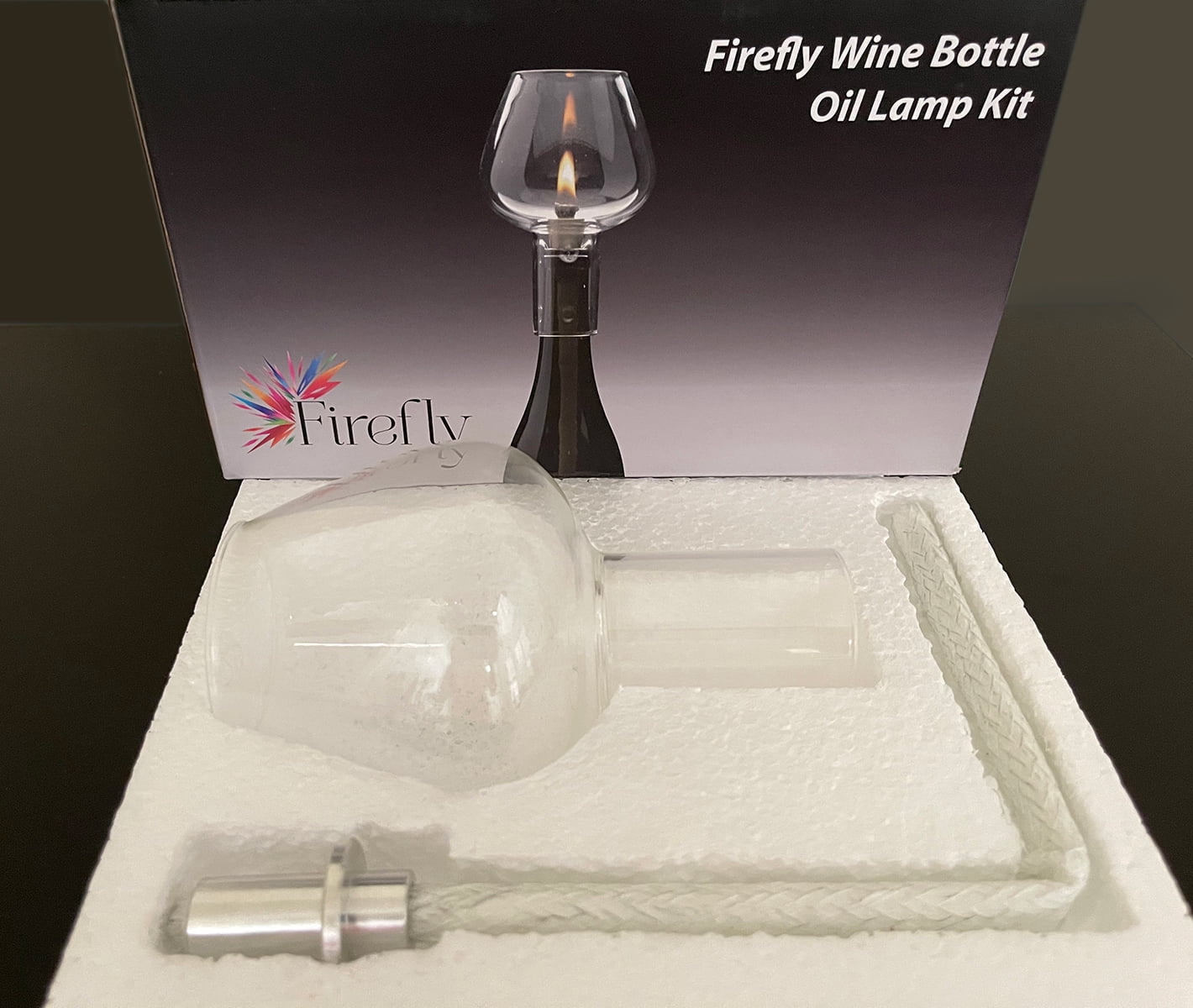 Firefly Wine Bottle Oil Lamp Kit, 3/8 in Fiberglass Wick, Glass Globe, Home Tiki Torch