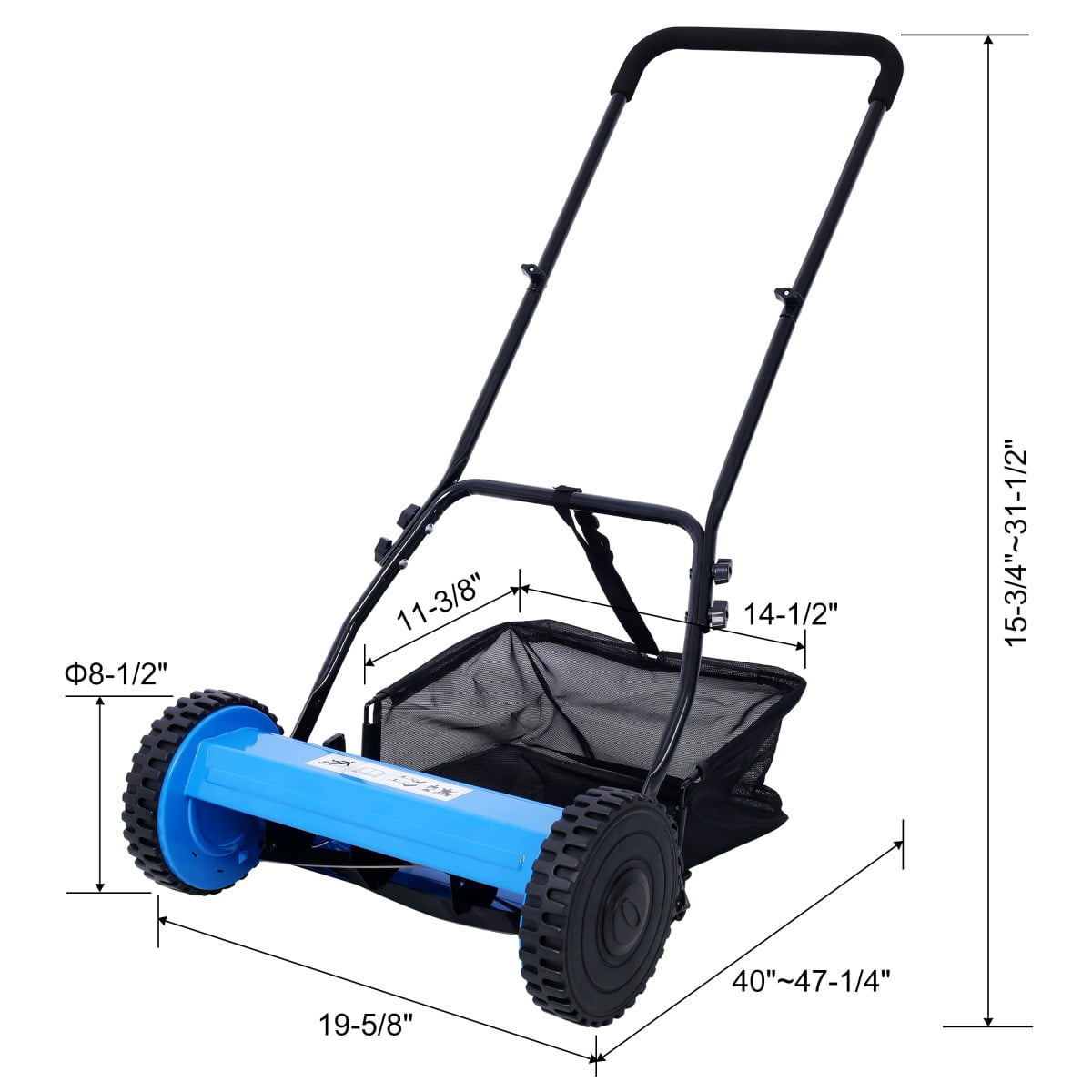 TOPCOMFY Push Reel Lawn Mower 5-Blade Scissor Action Adjustable Height Alloy Steel Blades Polymer Wheels with Grass Catcher for Lawn