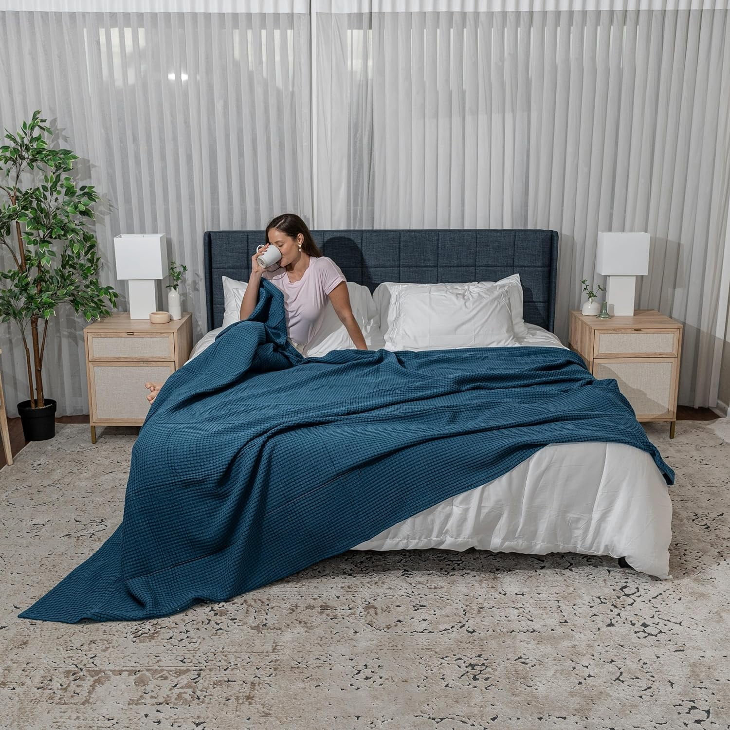 Comfy Cubs 100% Cotton Waffle Weave Blanket - Soft Lightweight Blankets (Neptune, 50" X 60")