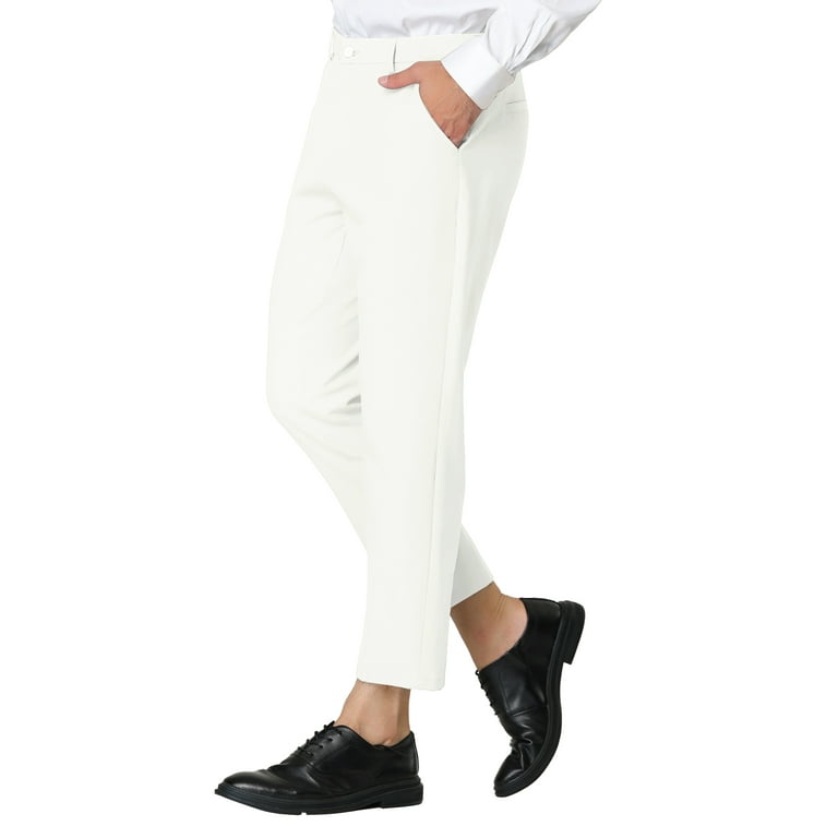 MODA NOVA Big & Tall Men's Cropped Pants Slim Fit Ankle-Length Dress Pants  White LT(US 34) 