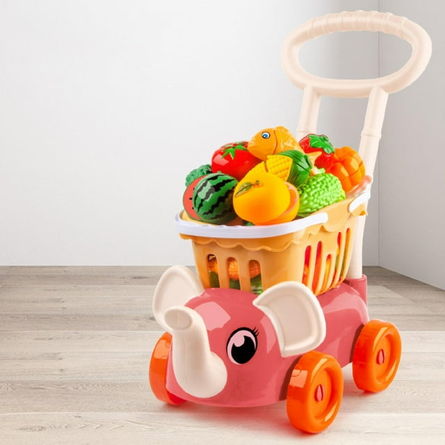 Carrito de supermercado Baoblaze Playset Comestibles 34 piezas rojo