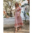 thumbnail image 2 of Multicolor Printed V Neck Half Button Bohemian Dress for Women, 2 of 3