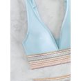 thumbnail image 5 of Women Tummy Control Swimsuits Color Block Two Piece Drawstring Bathing Suit Light Blue XL, 5 of 7