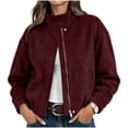 thumbnail image 2 of Cmtiyu Fashion Jackets for Women Long Sleeve Stand Neck Button Wine Zip Up Jacket Casual Fall Outerwear Coat with Pockets S-2XL, 2 of 7