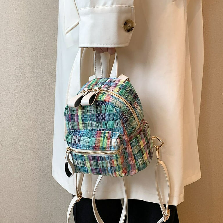 CoCopeaunts Designer Cute Fashion Women Nylon Backpack Mini Soft Woolen  Cloth Lattice Small Backpack Female Ladies Shoulder Bag Girl Purse