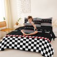 thumbnail image 3 of Castle Fairy Race Track Pattern Twin Bedding Sets 7-Piece for Boys, Checkered Flag Art Bedding Comforter Set for Bedroom, Black White,Black Reversible, 3 of 7