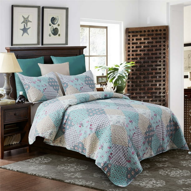 3 Piece Printed Lightweight Bedding Quilt Set Quilt And 2 Shams, Soft