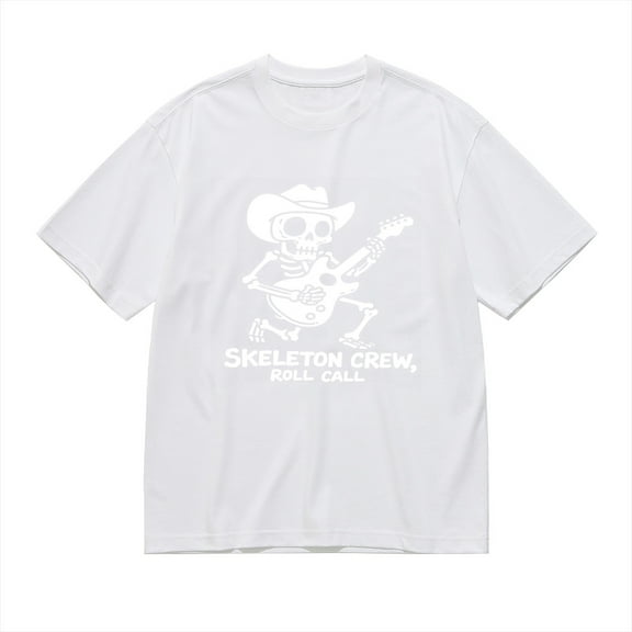 SKELETON CREW ROLL CALL,Skeleton Playing Guitar Print 2, Vintage T Shirt, Cotton T-Shirt for Men, 23666341,S