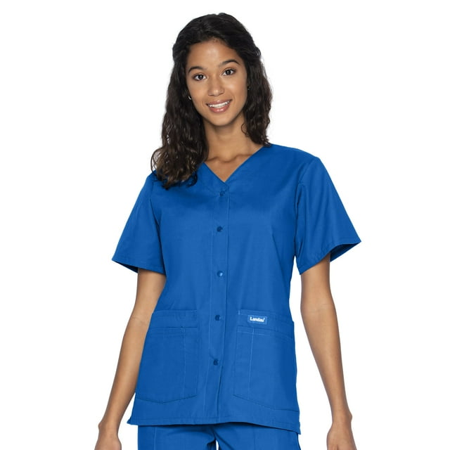 Landau Essentials Haut d'Uniforme à Boutons-Pression pour Femmes : Coupe Classique et Décontractée, Col en V, 4 Poches 8232