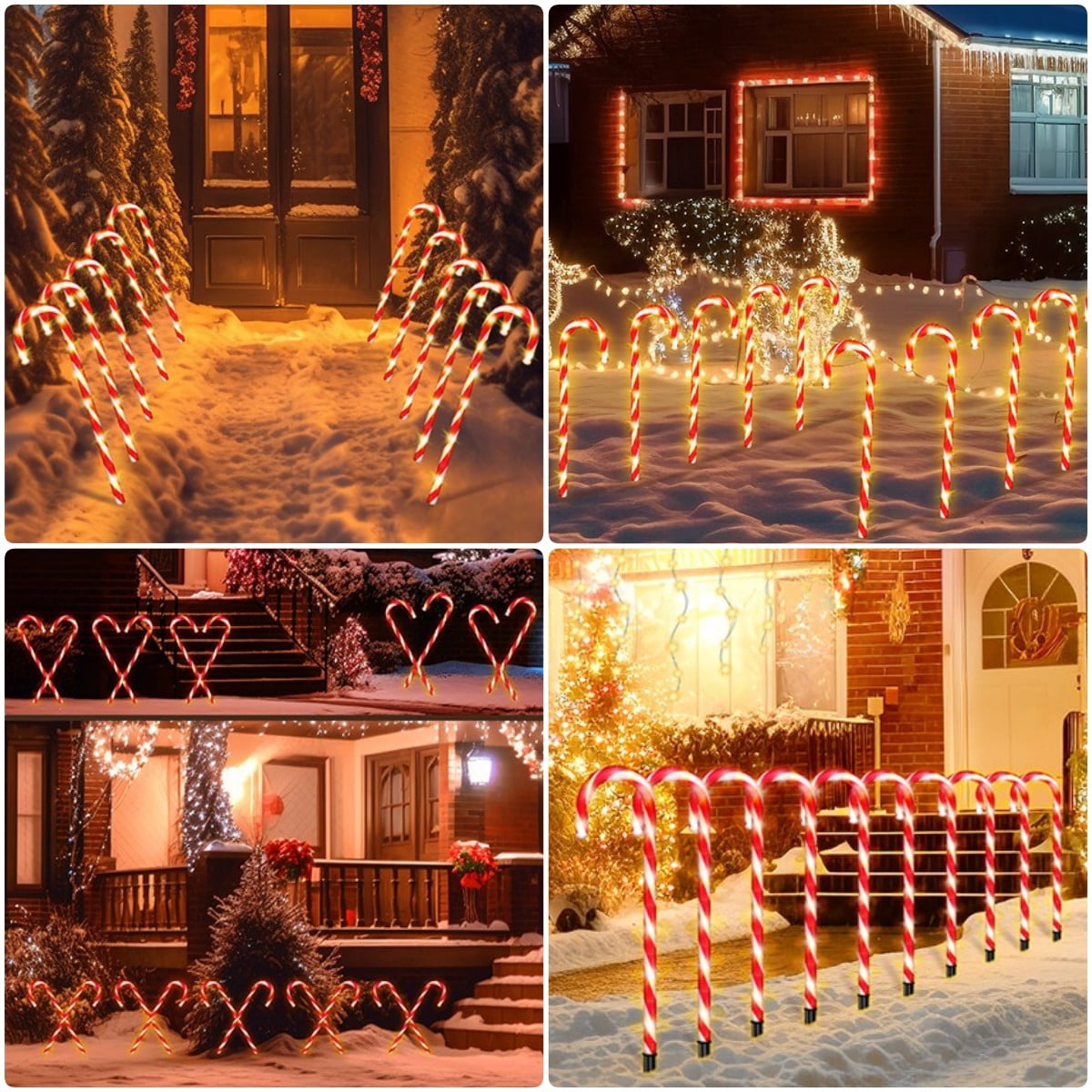 Christmas Candy Cane Lights 21 inch 10 Pack 8 Lighting Modes Flickering Candy Cane Pathway Marker Outdoor Indoor Waterproof UL Listed Christmas Lighting Decoration Light