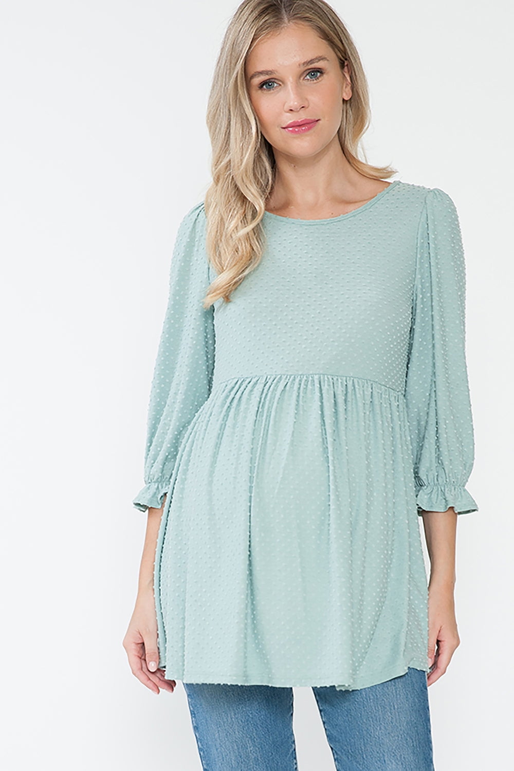 Women Maternity Swiss Dot Baby Doll Blouse with Balloon Sleves