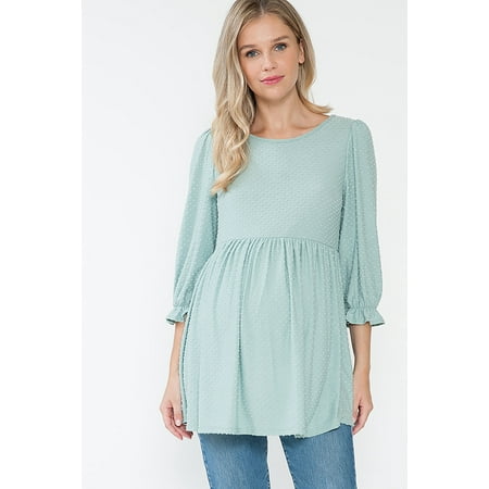

Women Maternity Swiss Dot Baby Doll Blouse with Balloon Sleves