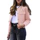 thumbnail image 2 of Chaqueta Blazer Corta para Mujer, Sin Cuello, con Botones, Estilo Casual de Negocios, Ideal para Otoño e Invierno. Rosa XS, 2 of 9