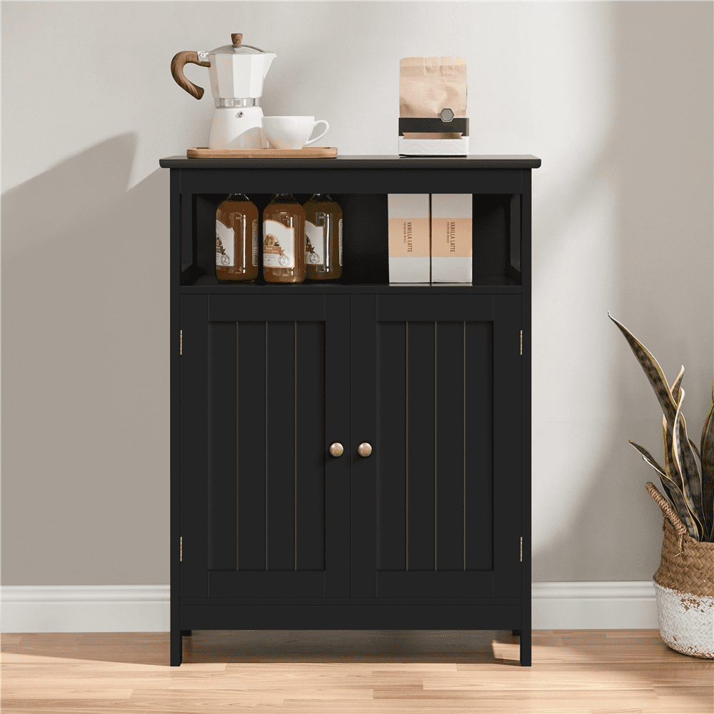 Alden Design 31.5" Tall Freestanding Wooden Bathroom Cabinet with Two Doors, Black