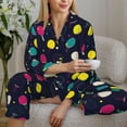 thumbnail image 6 of Daiia Colorful Ping Pong Rackets for Women's Long-Sleeved Pajama Set – Soft & Comfortable Sleepwear Button-Up Pajamas Cozy Lounge Wear-Large, 6 of 7
